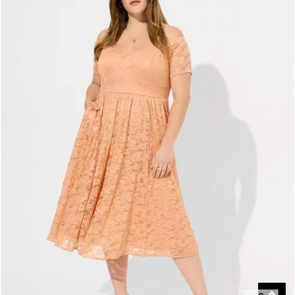 Torrid size 3 mid lace off shoulder skater dress